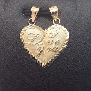 Mens Ladies 10k Yellow Real Gold I love You Split Heart Charm Pendant 1.7gr